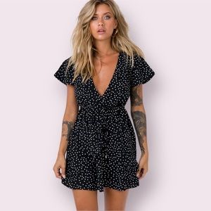 Princess Polly Bobbie Mini Dress in Black with Polka Dot Print